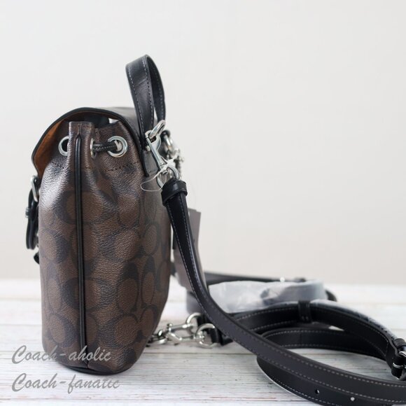 NWT Coach CL458 Amelia Convertible Backpack In Signature Canvas Brown Black - Picture 3 of 14